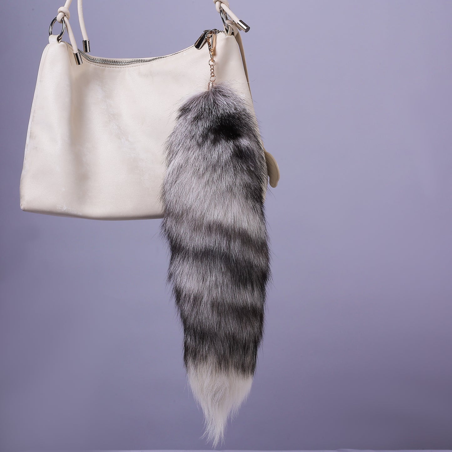 Fox Fur Tail Keychain: Fluffy Backpack Accessory, 16 inch Tassel