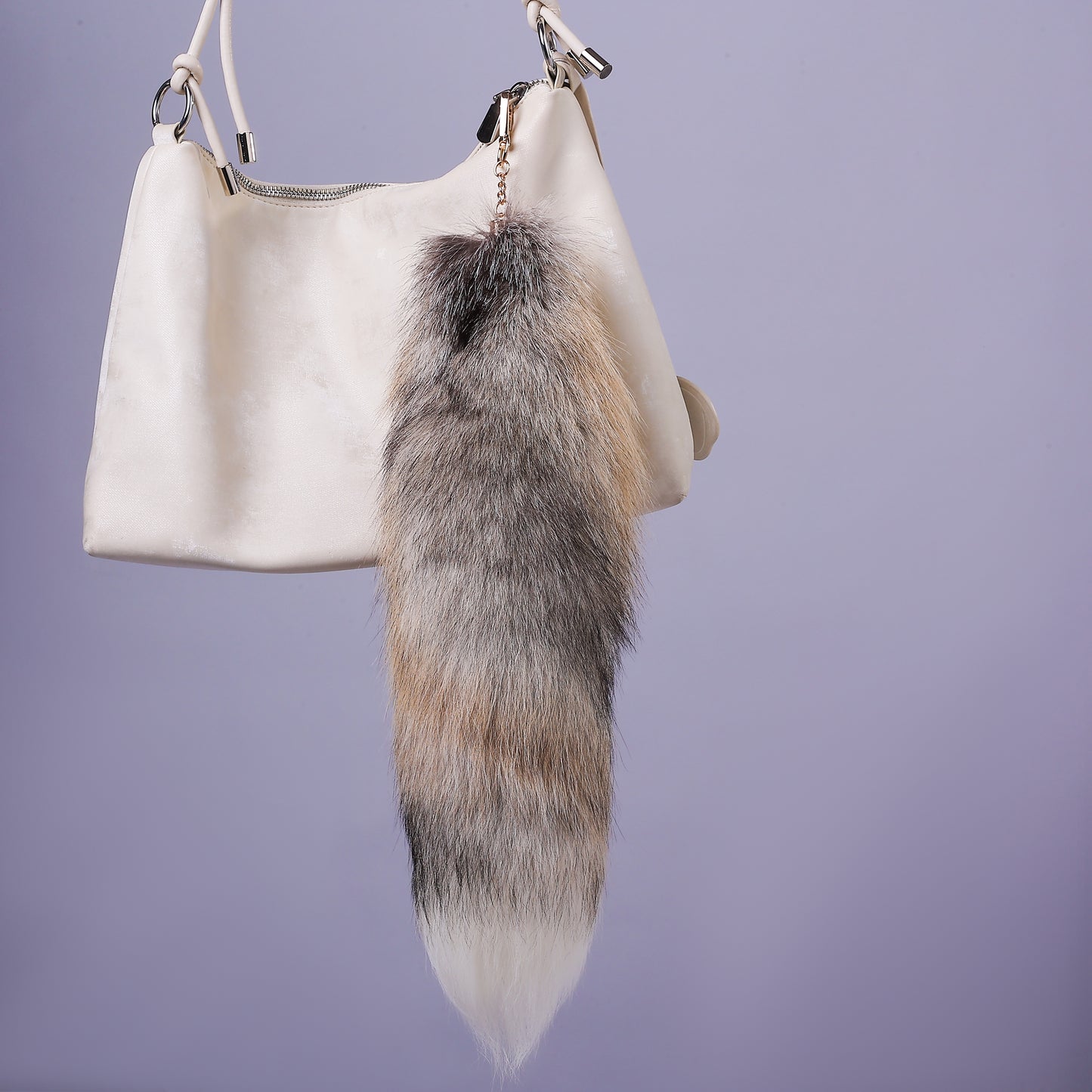 Fluffy Fox Fur Tail Keychain: Handmade Handbag Accessory (16 inch)