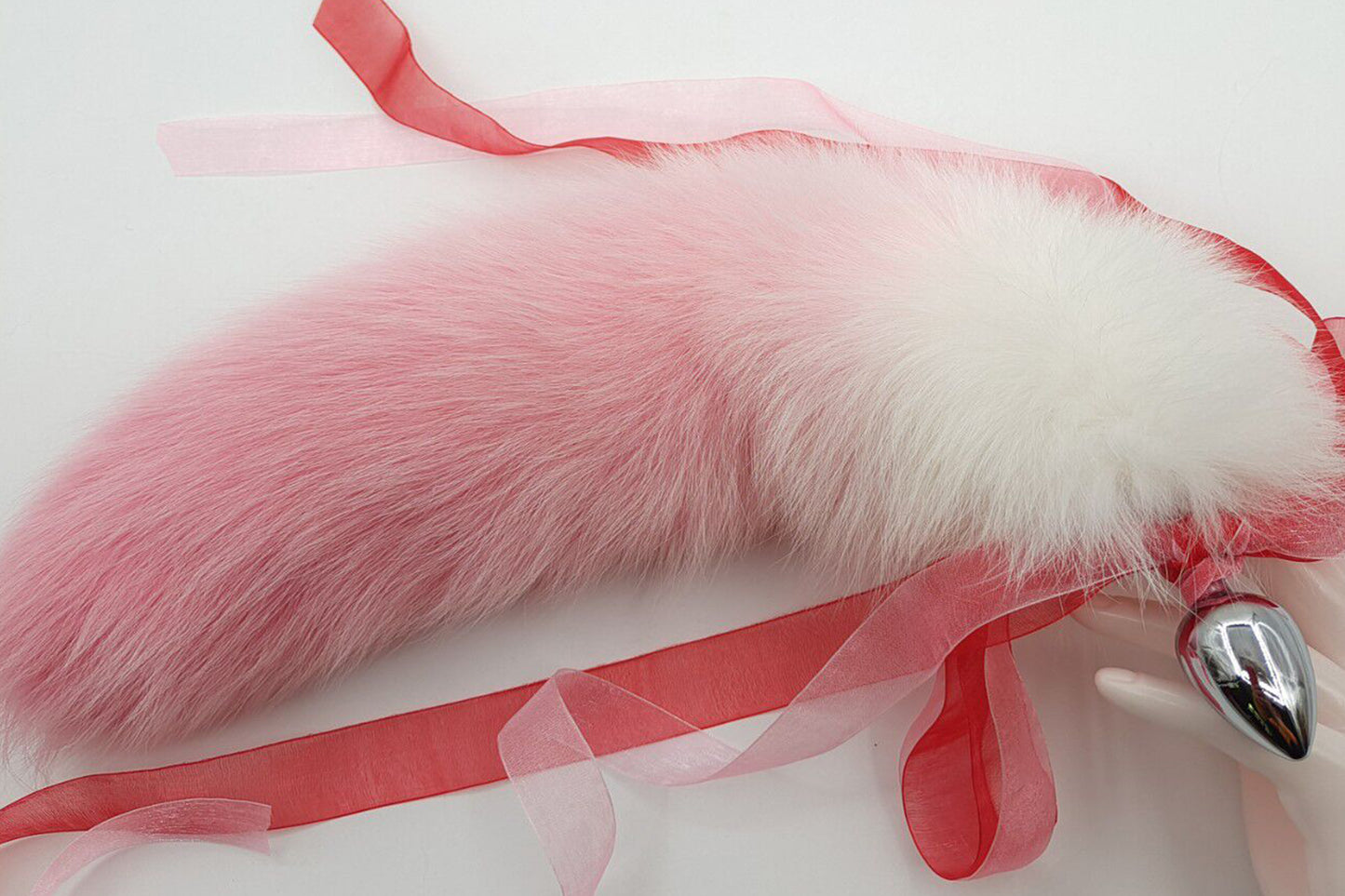 Handmade pink white Real Fox Tail Fox Tail Cosplay Anime Sexy Cute Animal Furry Mature Fox Tail Butt Plug
