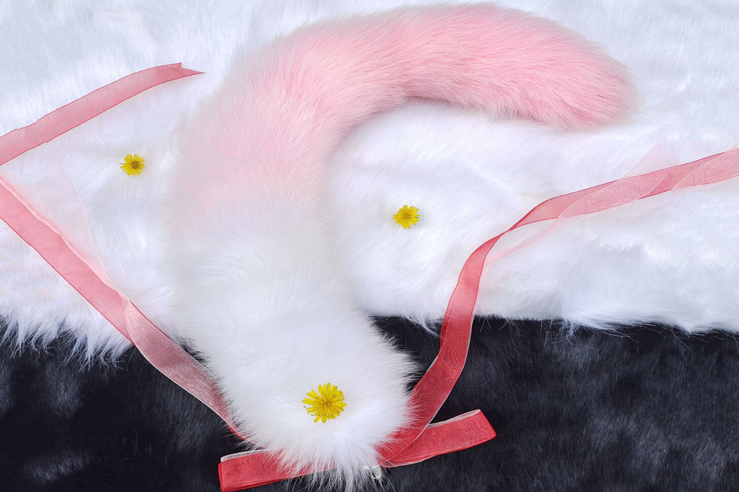Handmade pink white Real Fox Tail Fox Tail Cosplay Anime Sexy Cute Animal Furry Mature Fox Tail Butt Plug