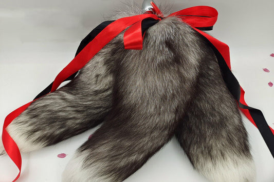 3 tails Handmade grey White Real Fox Tail Fox Tail Cosplay Anime Sexy Cute Animal Furry Mature Fox Tail Butt Plug