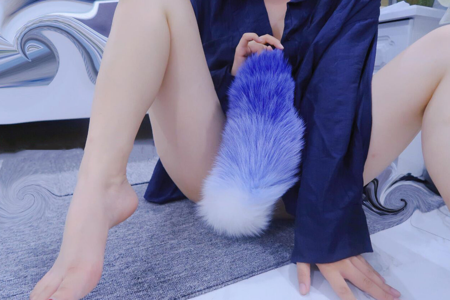 Handmade White Blue Real Fox Tail Fox Tail Cosplay Anime Sexy Cute Animal Furry Mature Fox Tail Butt Plug