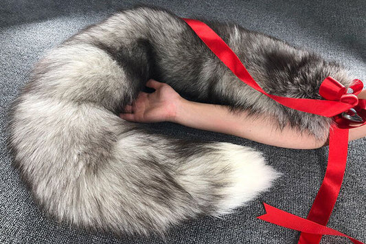 Handmade Gray White Real Fox Tail Fox Tail Cosplay Anime Sexy Cute Animal Furry Mature Fox Tail Butt Plug