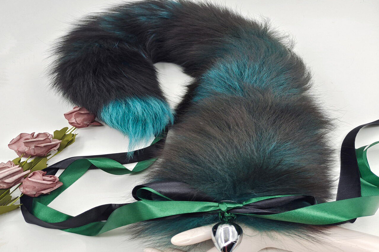 Handmade green Black Real Fox Tail Fox Tail Cosplay Anime Sexy Cute Animal Furry Mature Fox Tail Butt Plug