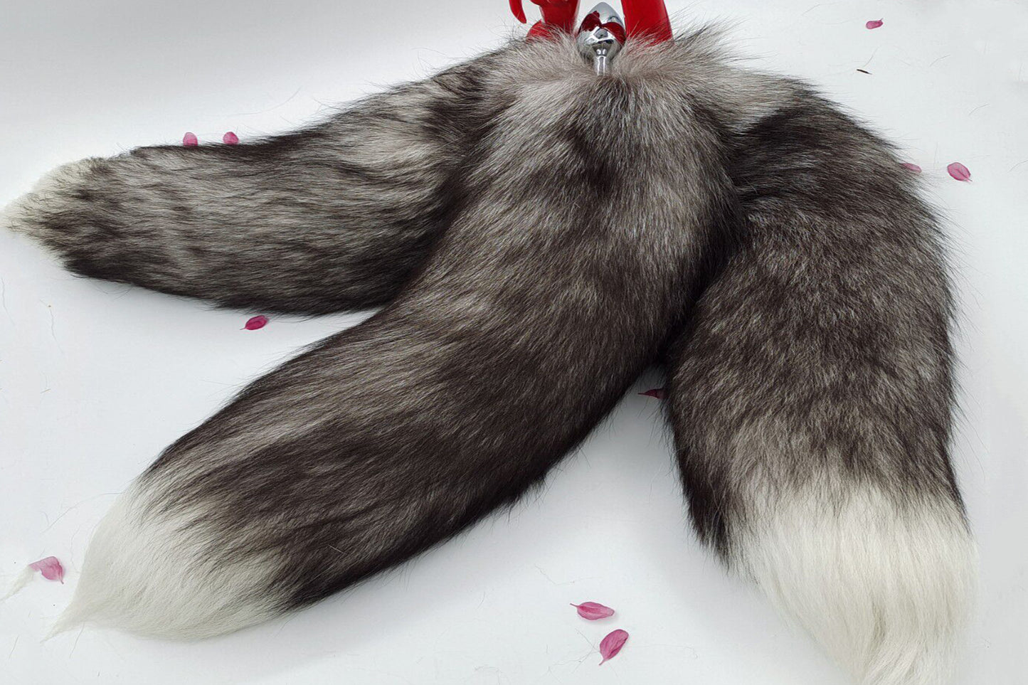 3 tails Handmade grey White Real Fox Tail Fox Tail Cosplay Anime Sexy Cute Animal Furry Mature Fox Tail Butt Plug