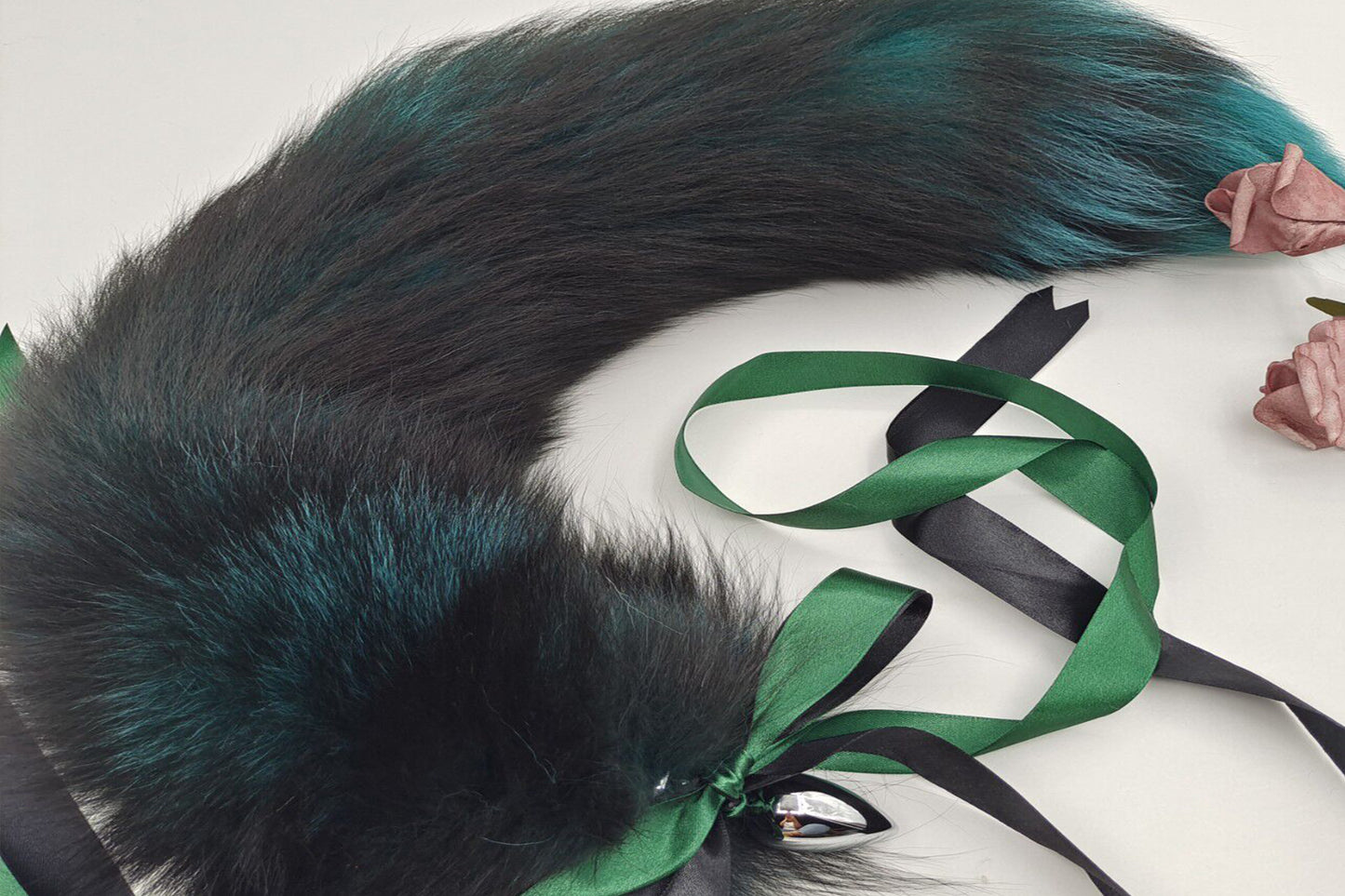 Handmade green Black Real Fox Tail Fox Tail Cosplay Anime Sexy Cute Animal Furry Mature Fox Tail Butt Plug