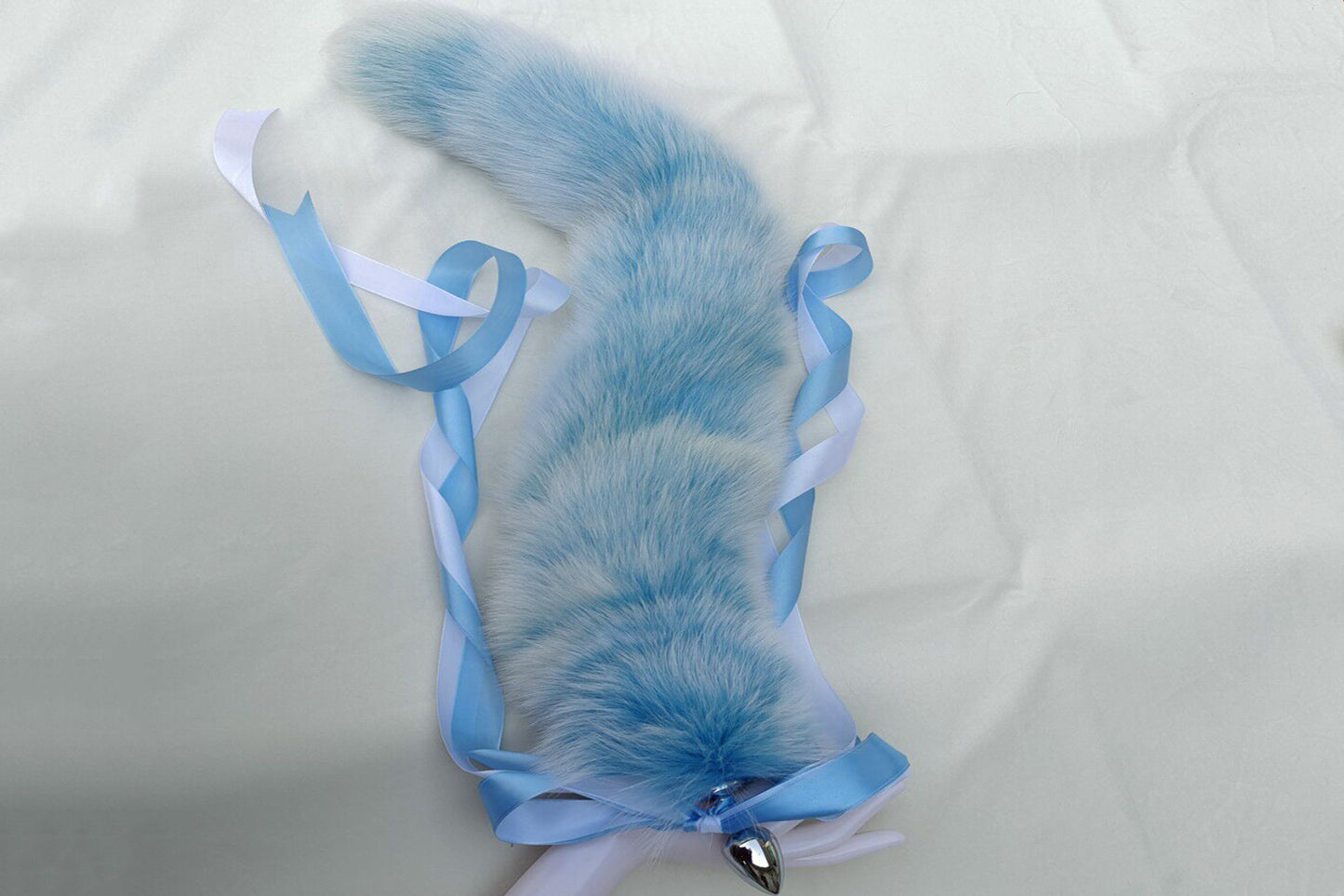 Handmade blue White Real Fox Tail Fox Tail Cosplay Anime Sexy Cute Animal Furry Mature Fox Tail Butt Plug