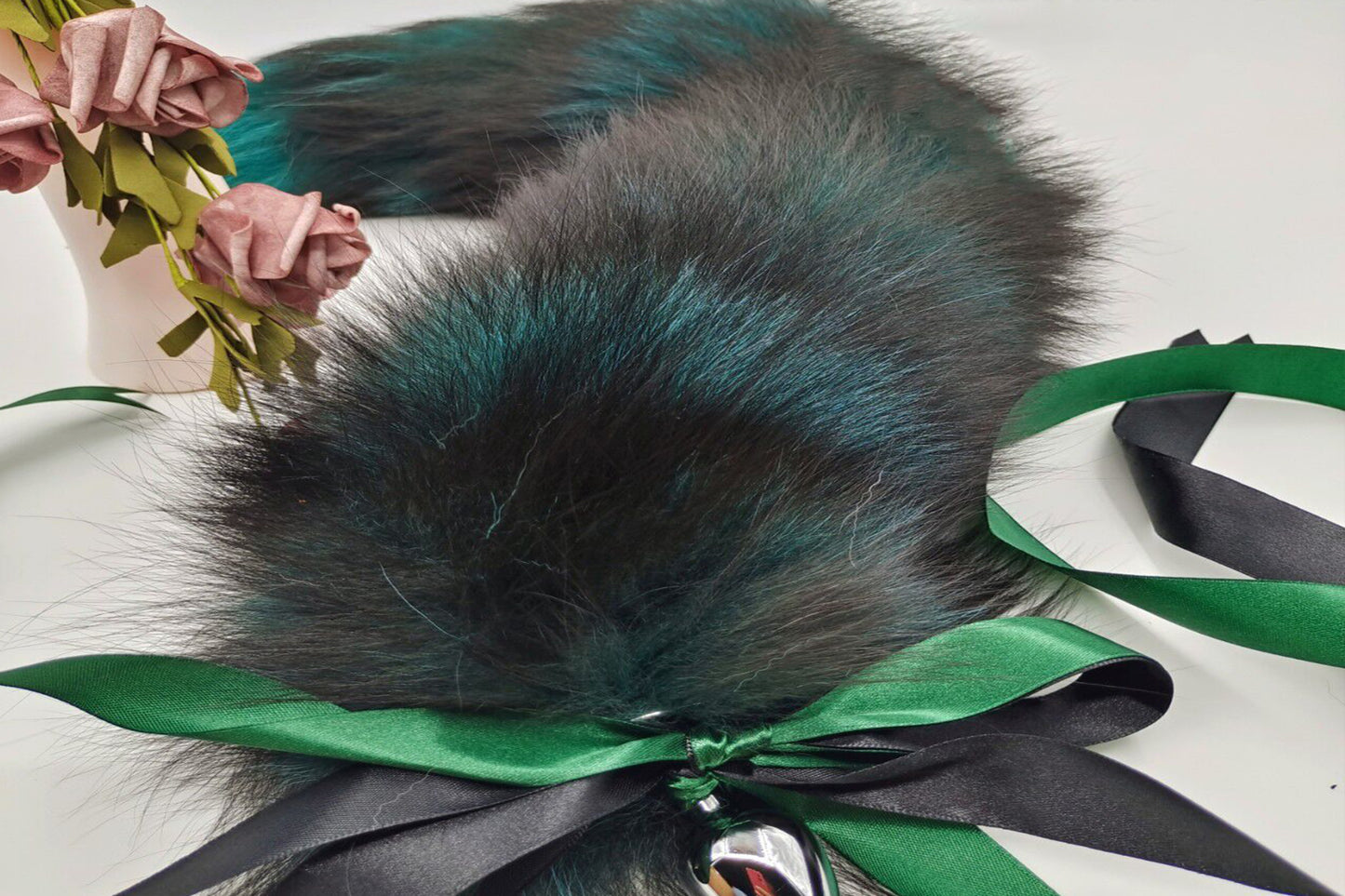 Handmade green Black Real Fox Tail Fox Tail Cosplay Anime Sexy Cute Animal Furry Mature Fox Tail Butt Plug