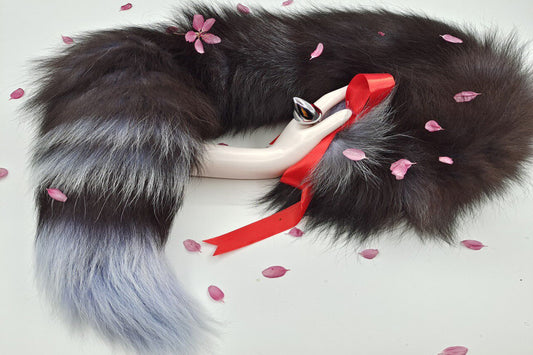 Handmade blue grey Real Fox Tail Fox Tail Cosplay Anime Sexy Cute Animal Furry Mature Fox Tail Butt Plug