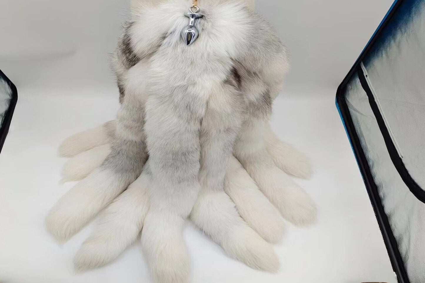 Nine tails Handmade black White Real Fox Tail Fox Tail Cosplay Anime Sexy Cute Animal Furry Mature Fox Tail Butt Plug