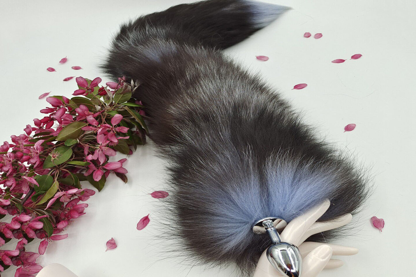 Handmade blue grey Real Fox Tail Fox Tail Cosplay Anime Sexy Cute Animal Furry Mature Fox Tail Butt Plug