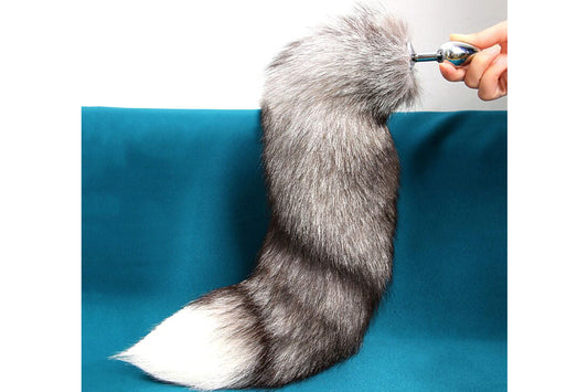 Handmade grey White Real Fox Tail Fox Tail Cosplay Anime Sexy Cute Animal Furry Mature Fox Tail Butt Plug
