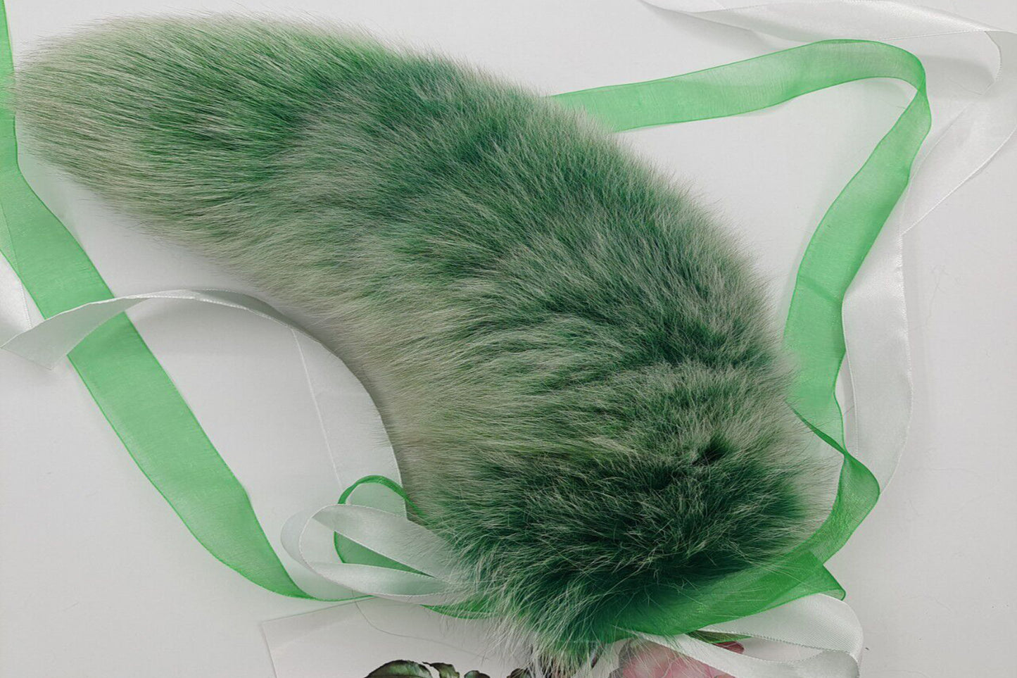 Handmade green white Real Fox Tail Fox Tail Cosplay Anime Sexy Cute Animal Furry Mature Fox Tail Butt Plug