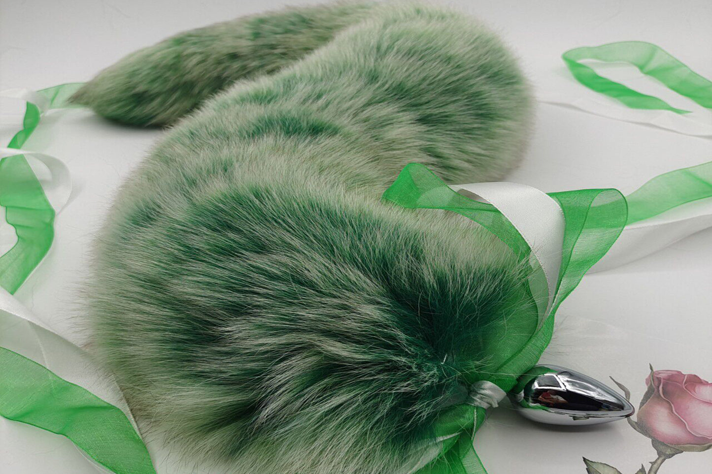 Handmade green white Real Fox Tail Fox Tail Cosplay Anime Sexy Cute Animal Furry Mature Fox Tail Butt Plug