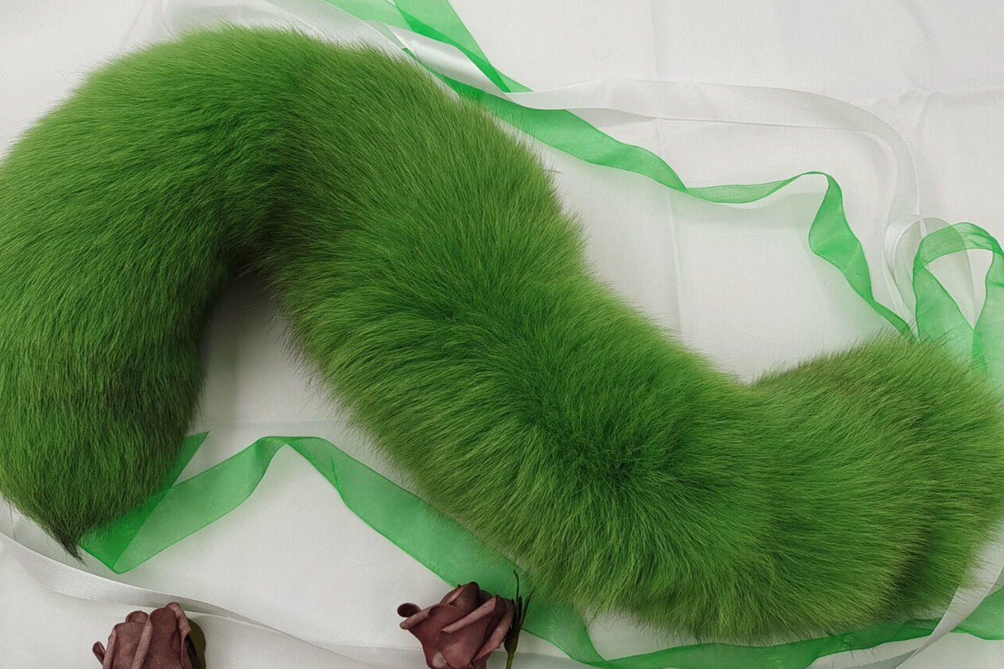 Handmade green Real Fox Tail Fox Tail Cosplay Anime Sexy Cute Animal Furry Mature Fox Tail Butt Plug