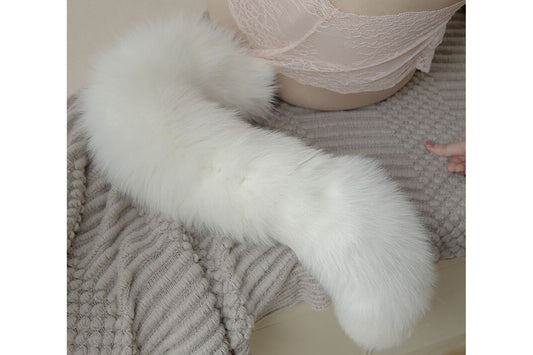 Handmade White Real Fox Tail Fox Tail Cosplay Anime Sexy Cute Animal Furry Mature Fox Tail Butt Plug