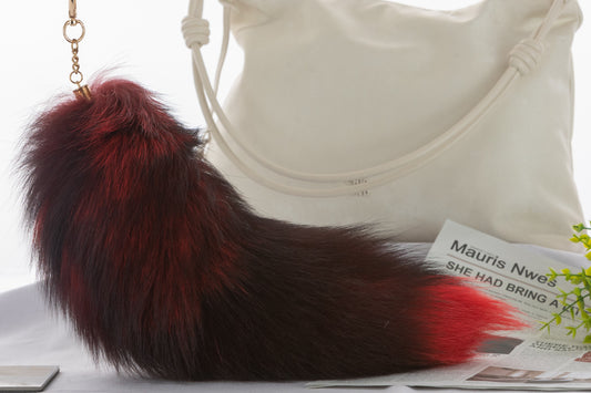 Fox Fur Tail Keychain: Fluffy Tassel Handbag Charm, 16 inch