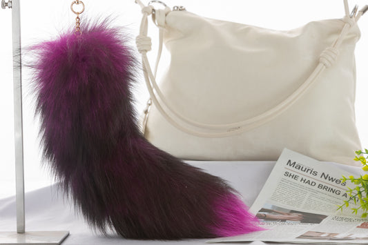 16 Inch Fox Fur Tail Keychain: Fluffy Tassel Handbag Accessory