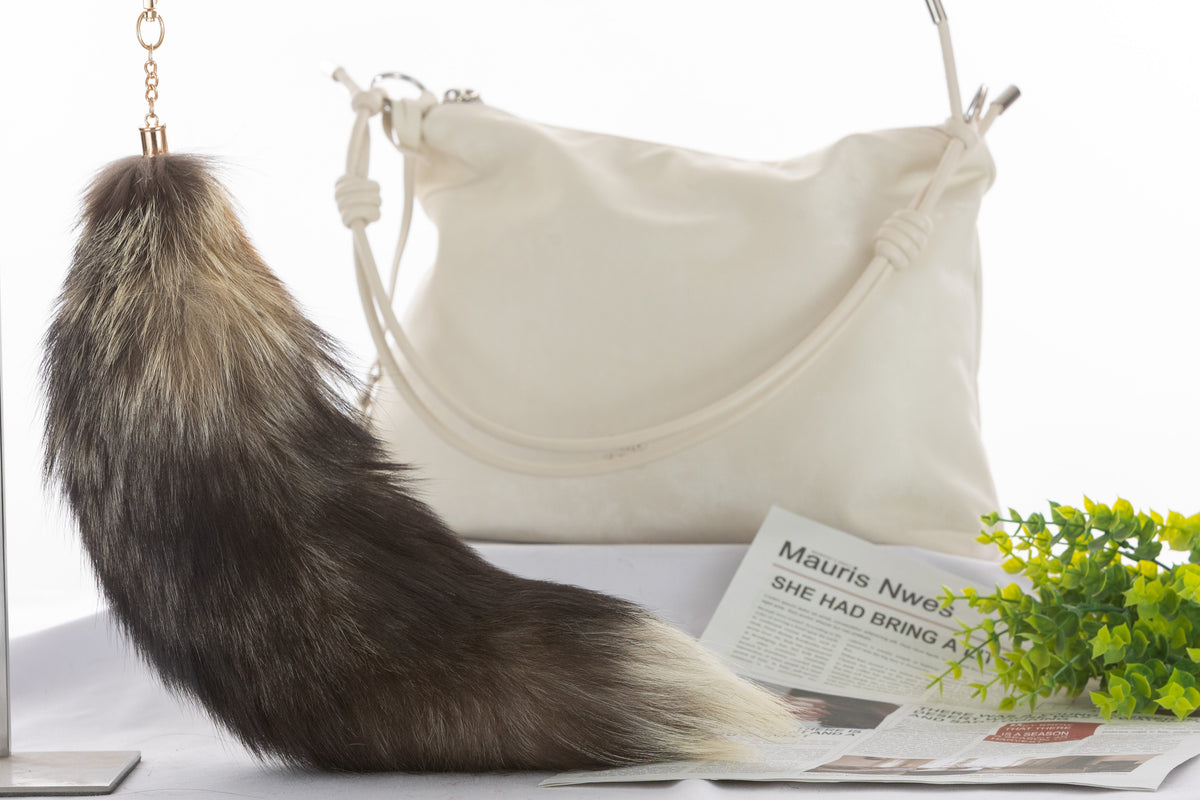 Fox Fur Tail Keychain: Fluffy Tassel Backpack Accessory, 16 inch