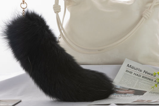 Fluffy Fox Fur Tail Keychain: Handmade Handbag Accessory (14 inch)
