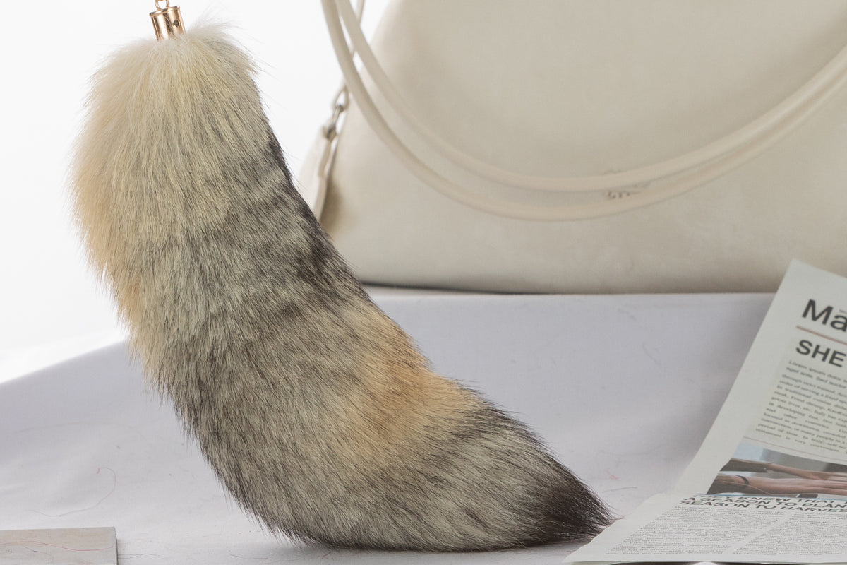 Fluffy Fox Fur Tail Keychain: Handmade Handbag Backpack Accessory