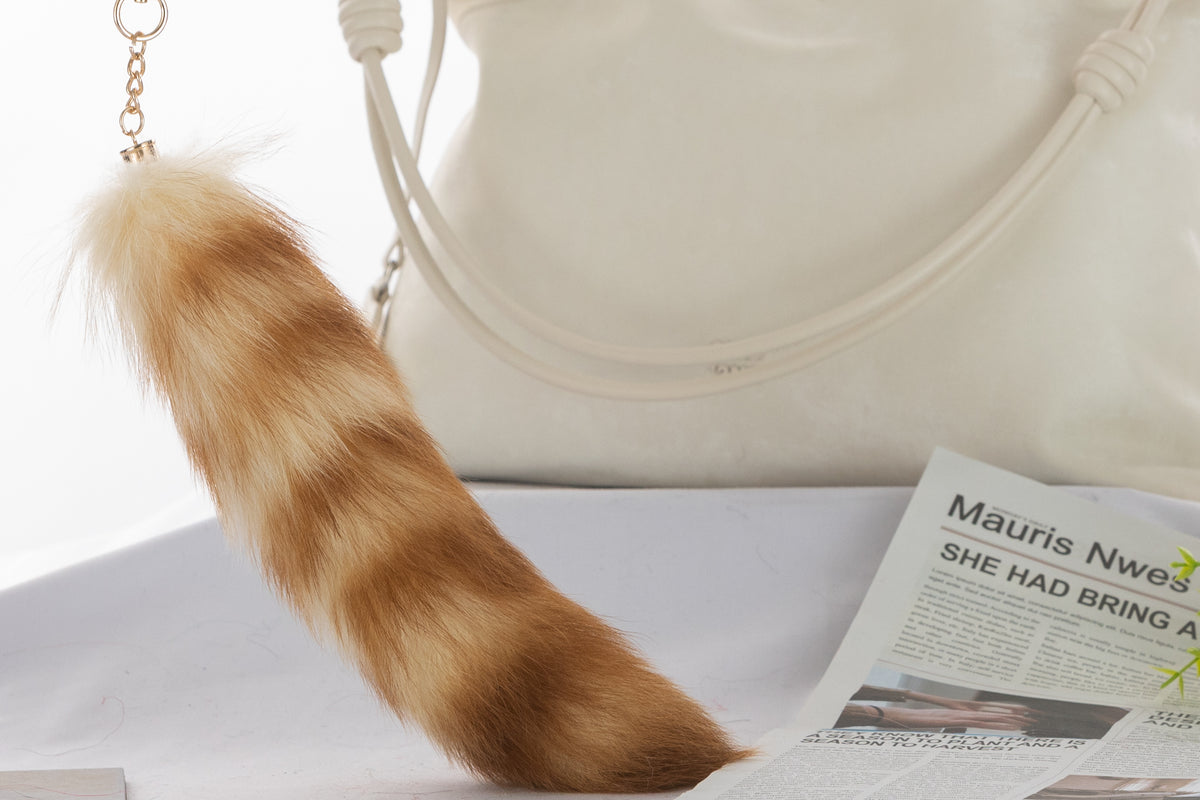 Raccoon Fur Tail Keychain: Handmade Tassel Keyring, Backpack Accessory