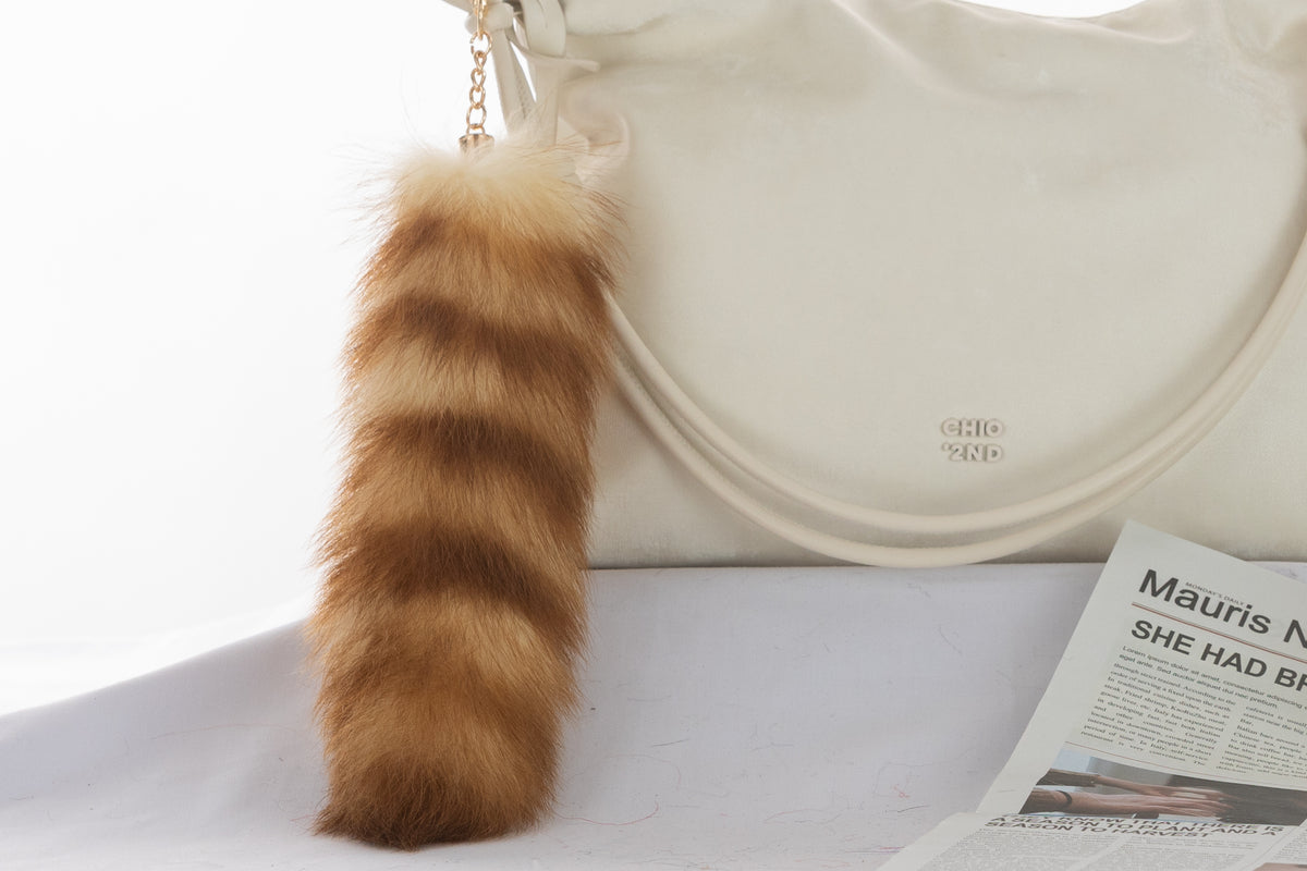Raccoon Fur Tail Keychain: Handmade Tassel Keyring, Backpack Accessory