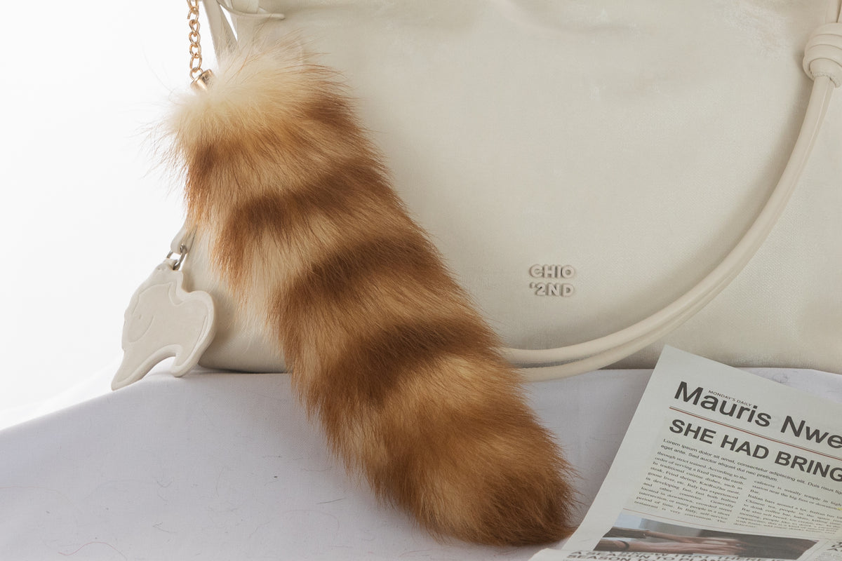 Raccoon Fur Tail Keychain: Handmade Tassel Keyring, Backpack Accessory