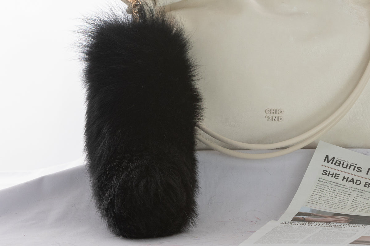 Fluffy Fox Fur Tail Keychain: Handmade Handbag Accessory (14 inch)