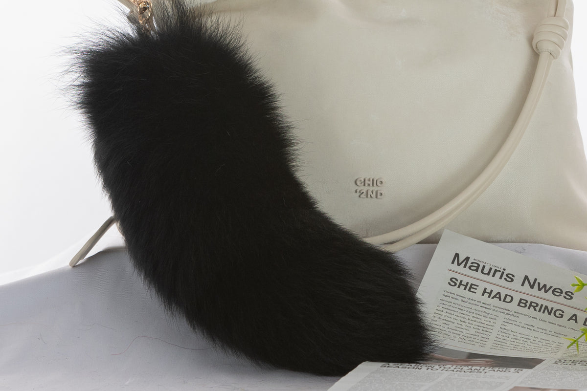 Fluffy Fox Fur Tail Keychain: Handmade Handbag Accessory (14 inch)