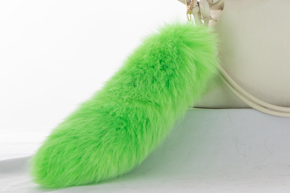 Fox Fur Tail Keychain: Fluffy Tassel Backpack Accessory (14 inch)