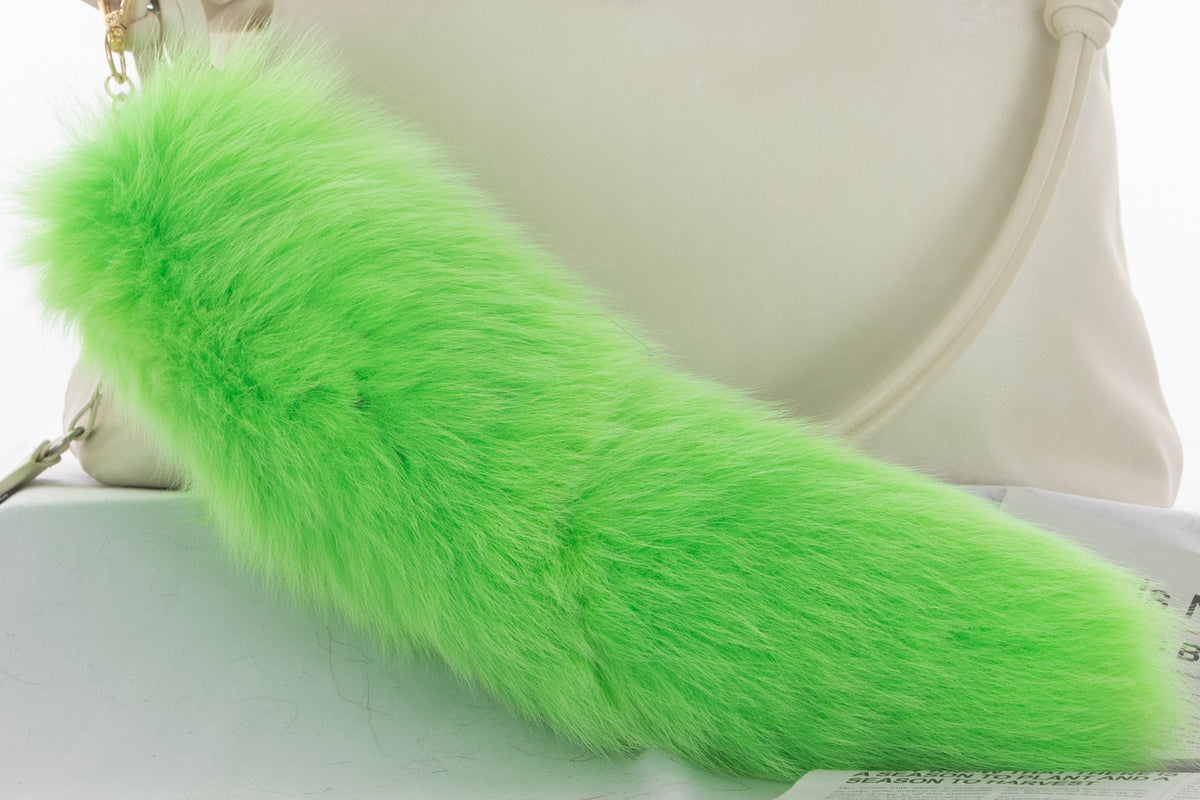 Fox Fur Tail Keychain: Fluffy Tassel Backpack Accessory (14 inch)