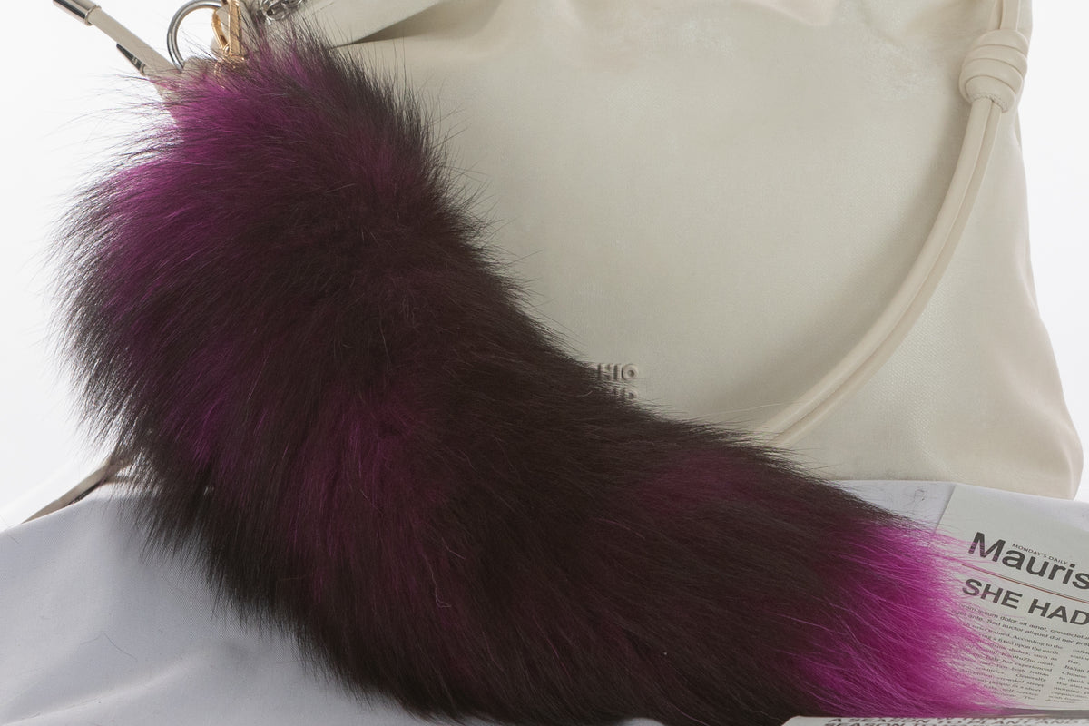 16 Inch Fox Fur Tail Keychain: Fluffy Tassel Handbag Accessory