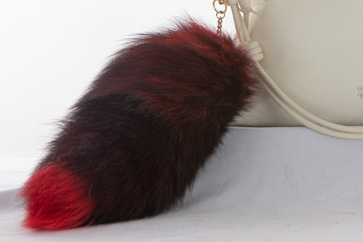 Fox Fur Tail Keychain: Fluffy Tassel Handbag Charm, 16 inch