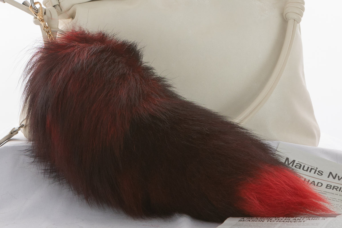 Fox Fur Tail Keychain: Fluffy Tassel Handbag Charm, 16 inch