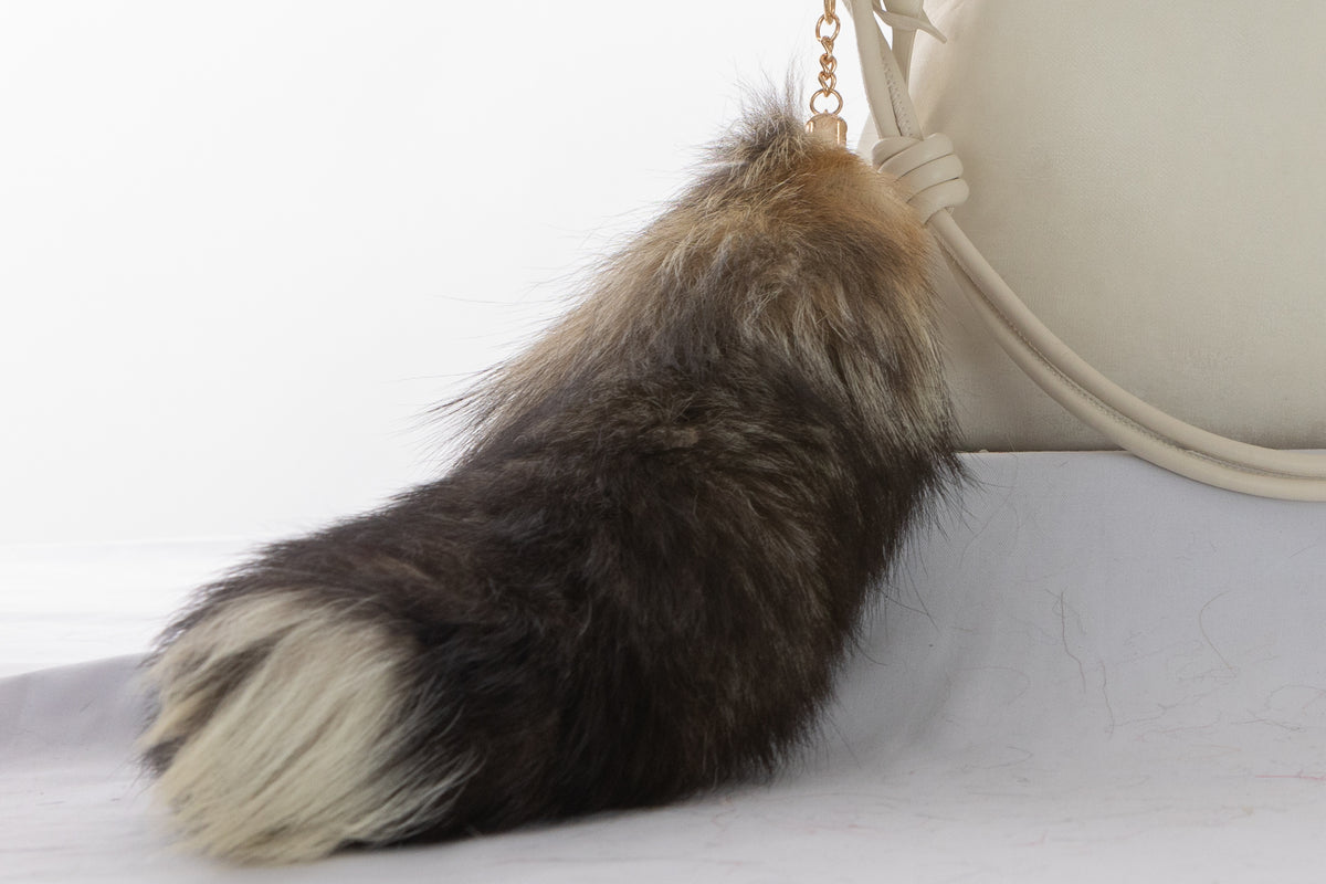 Fox Fur Tail Keychain: Fluffy Tassel Backpack Accessory, 16 inch