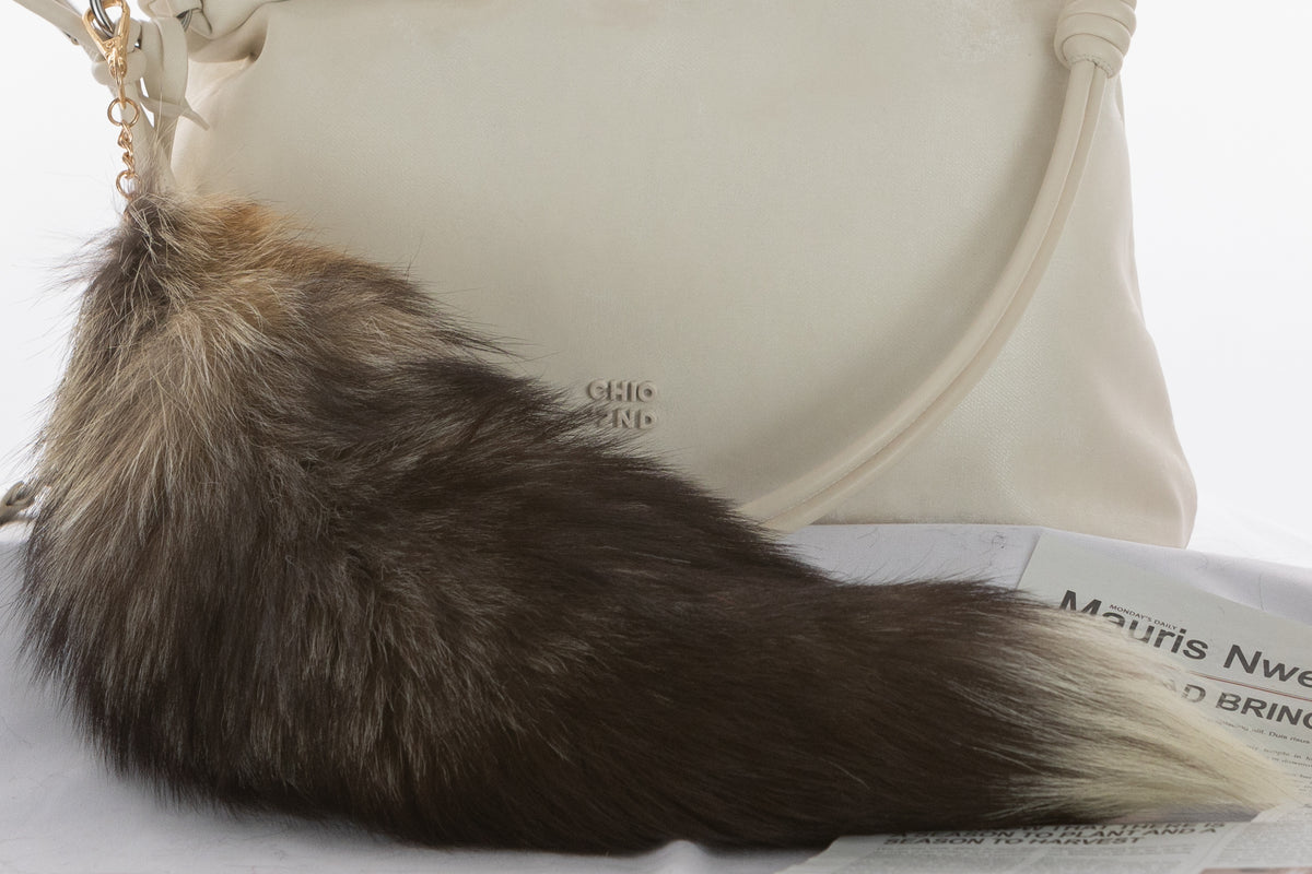 Fox Fur Tail Keychain: Fluffy Tassel Backpack Accessory, 16 inch
