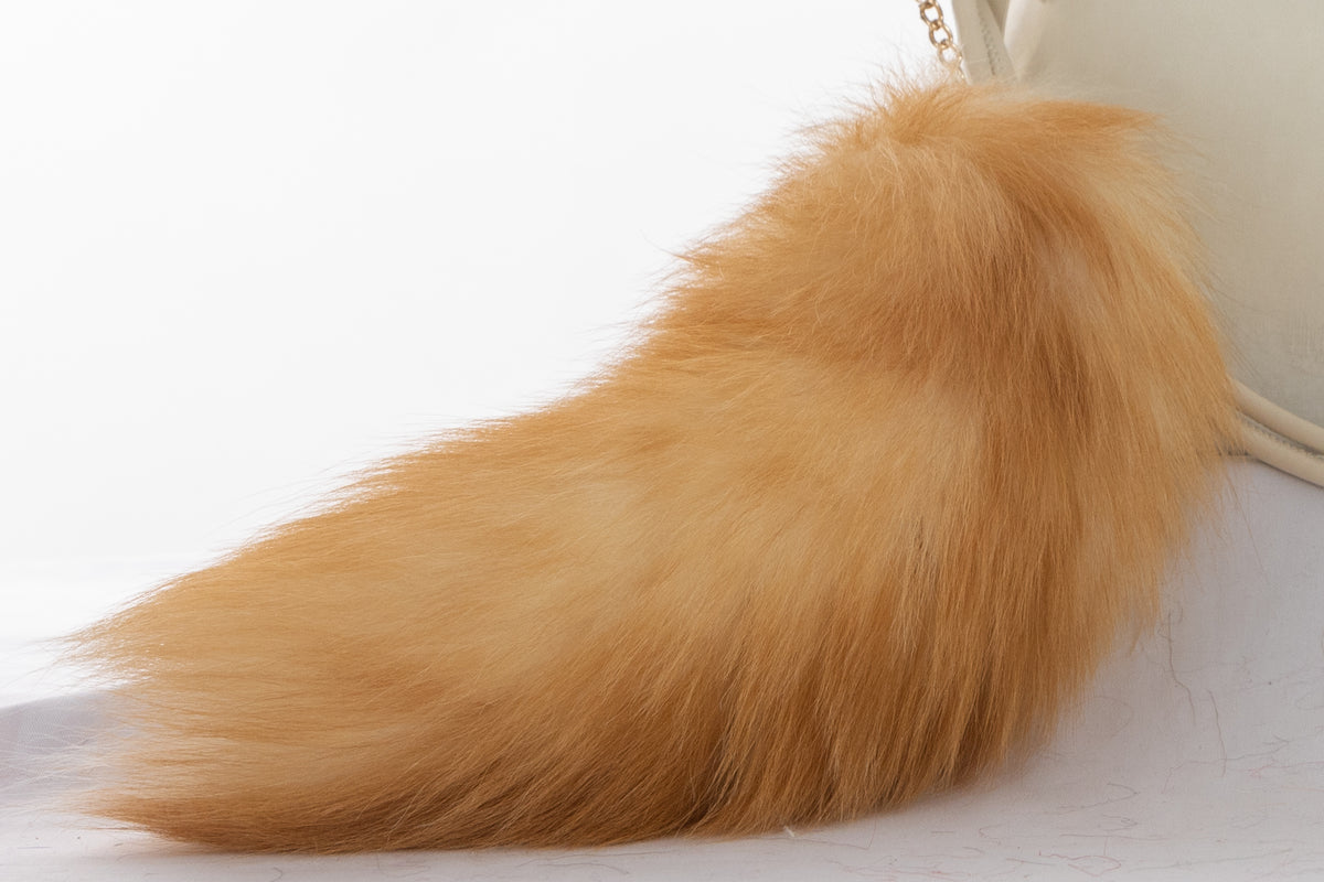 Fox Fur Tail Keychain: Fluffy Tassel Handbag Charm, 16 inch