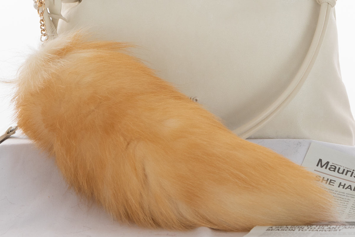 Fox Fur Tail Keychain: Fluffy Tassel Handbag Charm, 16 inch