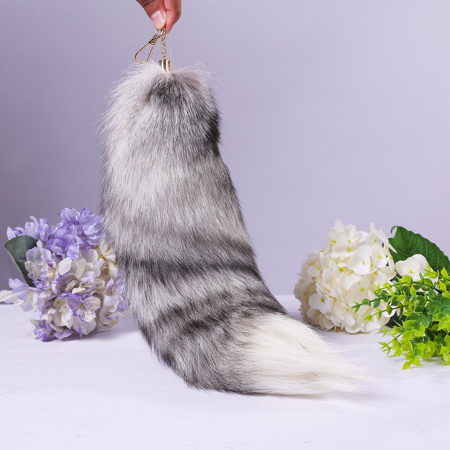 Fox Fur Tail Keychain: Fluffy Backpack Accessory, 16 inch Tassel