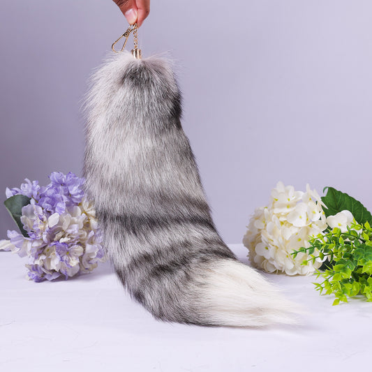 Fox Fur Tail Keychain: Fluffy Backpack Accessory, 16 inch Tassel