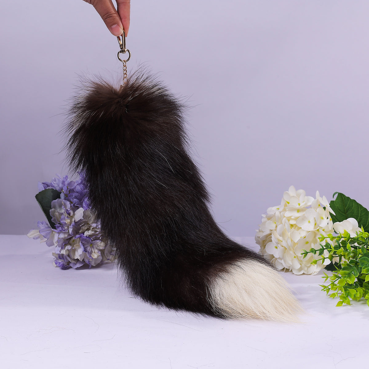 Fox Fur Tail Keychain: Fluffy Tassel Backpack Accessory, 16 inch