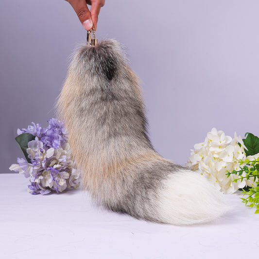 Fluffy Fox Fur Tail Keychain: Handmade Handbag Accessory (16 inch)