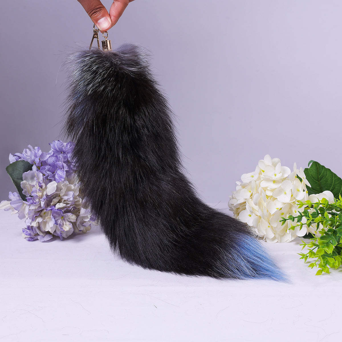Fox Fur Tail Keychain: Handmade Fluffy Backpack Accessory (16 inch)