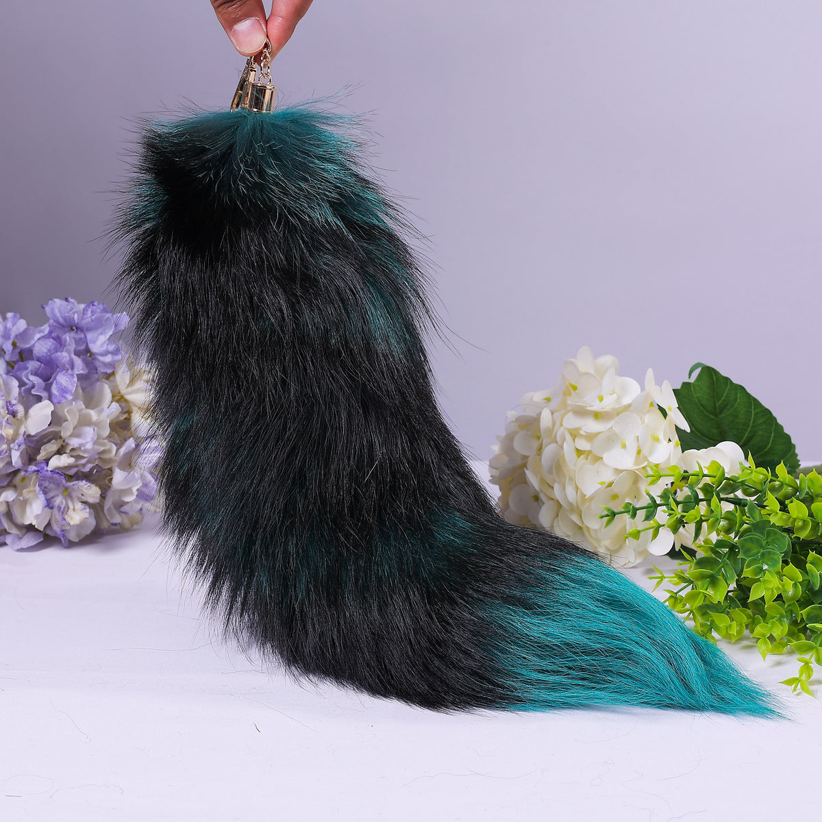 Fox Fur Tail Keychain: Fluffy Tassel Backpack Accessory (16 inch)
