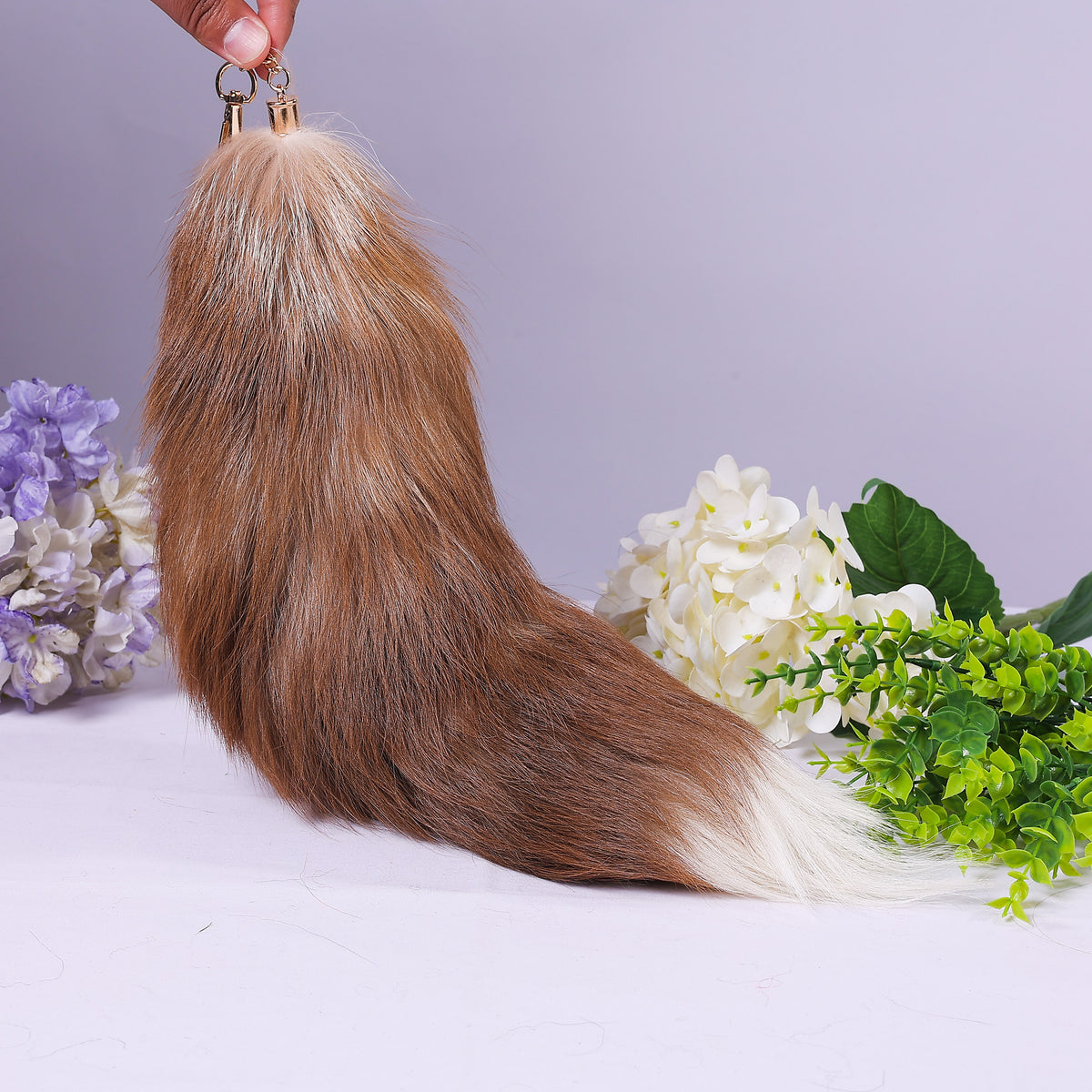 Fox Fur Tail Keychain: Fluffy Tassel Backpack Accessory (16 inch)