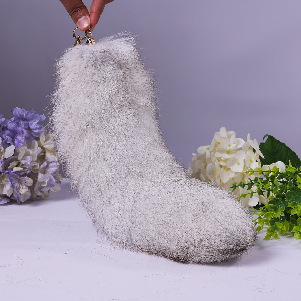 14 Inch Fox Fur Tail Keychain: Fluffy Backpack Accessory