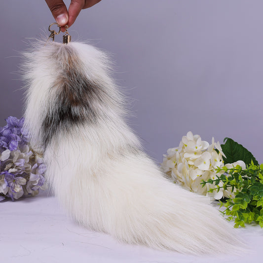 Fluffy Fox Fur Tail Keychain: Handmade Backpack Accessory (16 inch)