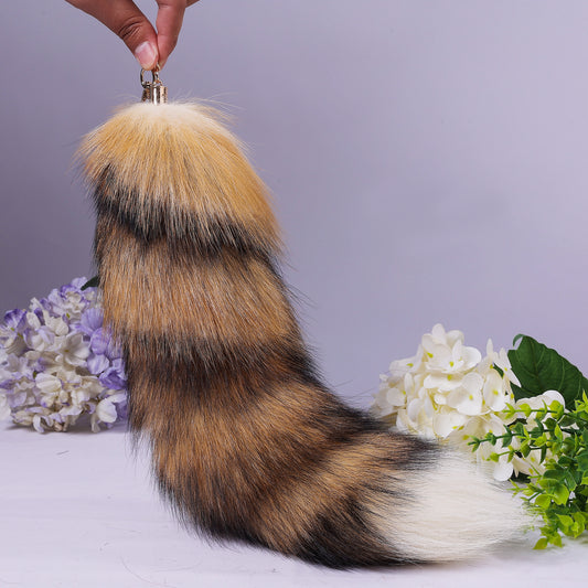 Fox Fur Tail Keychain: Fluffy Backpack Accessory (16 inch)