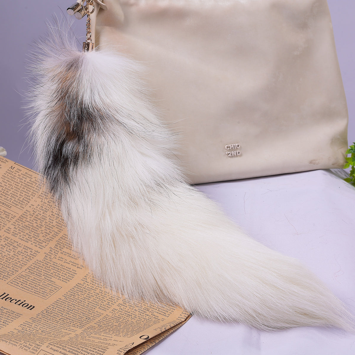 Fluffy Fox Fur Tail Keychain: Handmade Backpack Accessory (16 inch)